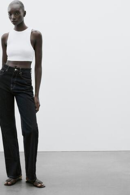 ZARA ТОП В РУБЧИК С БРЕТЕЛЯМИ, БЕЛЫЙ