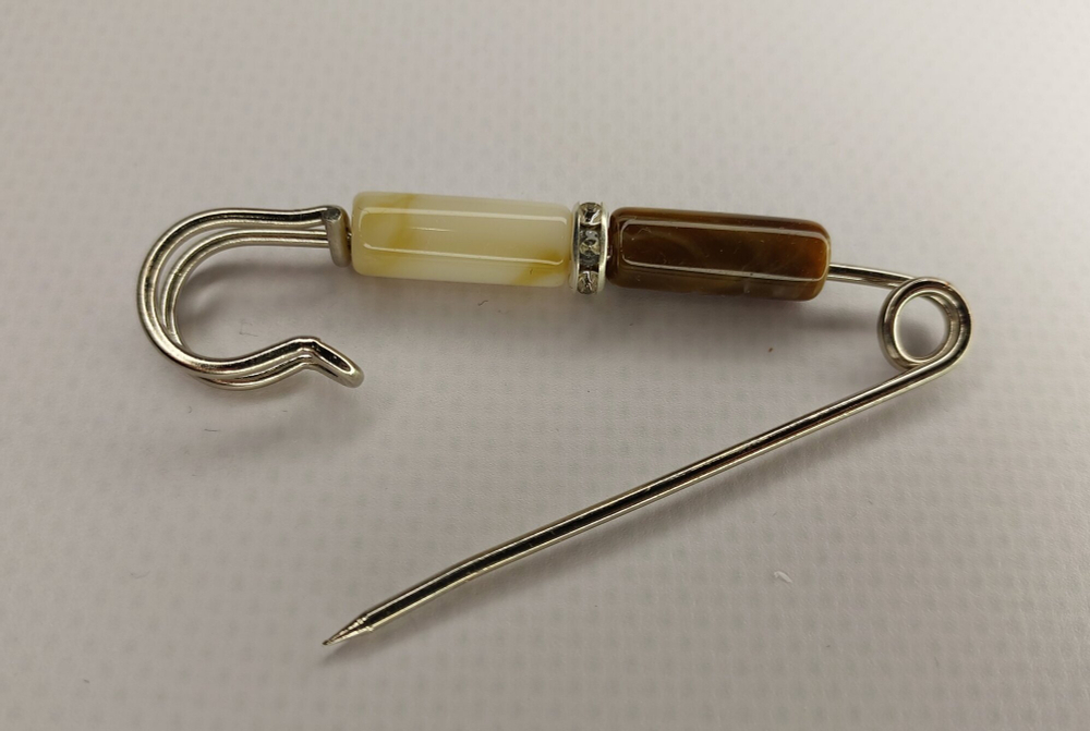 Брошь булавка "Коричневые Камешки"для кардигана, пальто, платков, костюмов,одежды, бижутерный сплав, золотистая