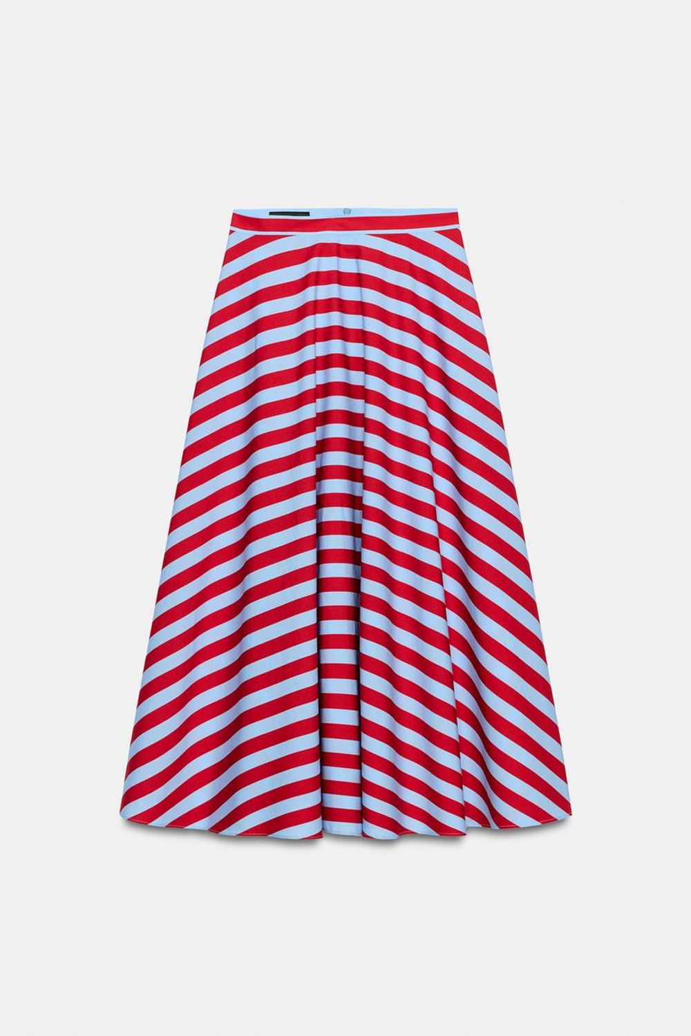 ZARA ЮБКА-НАКИДКА МИДИ В ПОЛОСКУ, КРАСНАЯ ПОЛОСКА