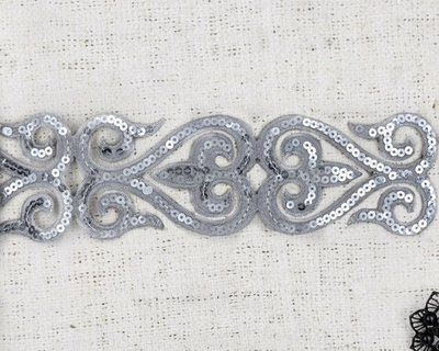 Тесьма термоузор орнамент, ш. 6,5 см, серебро