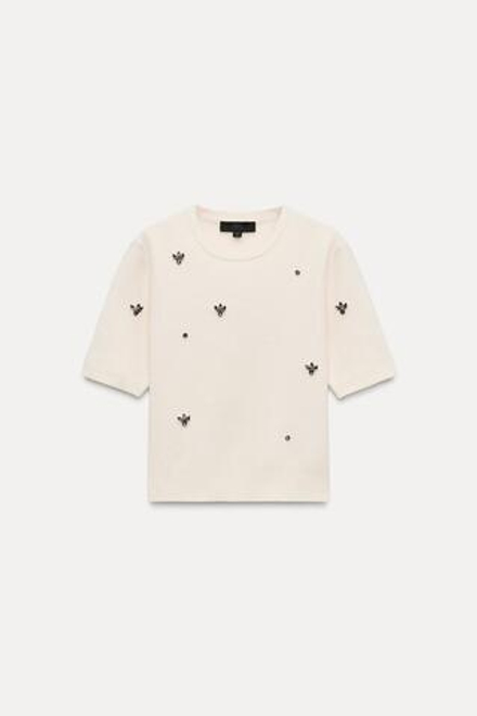 ZARA ТРИКОТАЖНЫЙ ТОП С БУСИНАМИ И СТРАЗАМИ, ЭКРЮ