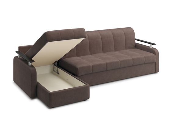 Диван угловой с оттоманкой Денвер 1,2 - Velutto 23 шоколад/  коричневая накладка