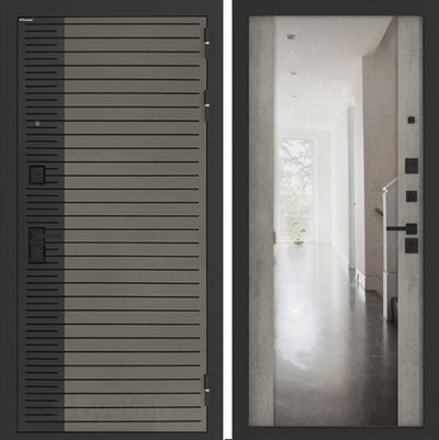 Входная дверь Бункер BN-15 - Зеркало максимум  Бетон светлый