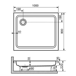 Душевой поддон прямоугольный RGW STYLE (900x1000)