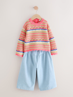 Лонгслив вязаный и брюки широкие в комплекте для девочки Next E25-163, Розовый, Голубой