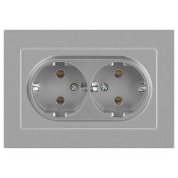 Розетка Intro Accent 6-205-03 двойная с заземлением 2X2P+E Schuko 16А-250В IP20 СУ AL/CU алюминий | Intro