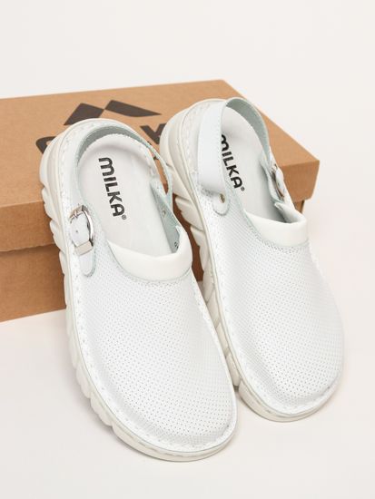 09 | "Lika" | Белые женские медицинские сабо натуральная кожа (перфорация)