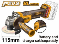 Аккумуляторная УШМ 20В, BL 115/125мм мм без АКБ и ЗУ SUPER INGCO CAGLI211156 INDUSTRIAL