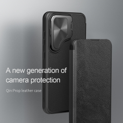 Кожаный чехол книжка с откидной крышкой для камеры от Nillkin для Samsung Galaxy S24, серия Qin Prop Leather Case