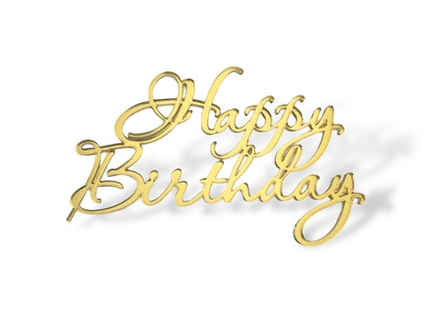 Топпер на торец "Happy Birthday T024" 10 см, акрил ЗОЛОТО