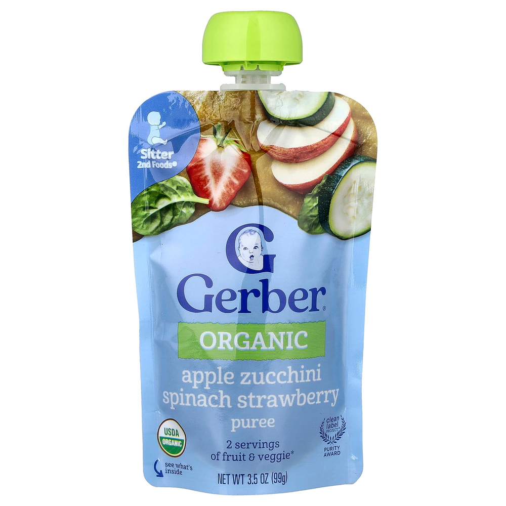Gerber, органическое пюре, 2nd Foods®, яблоко, цуккини, шпинат, клубника, 99 г (3,5 унции)