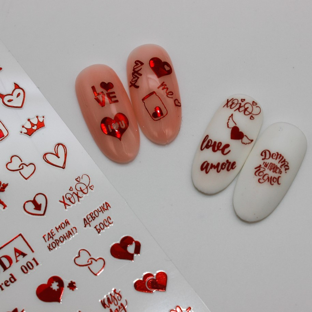 Наклейки HOLOGRAPHIC RED NogteModa №001
