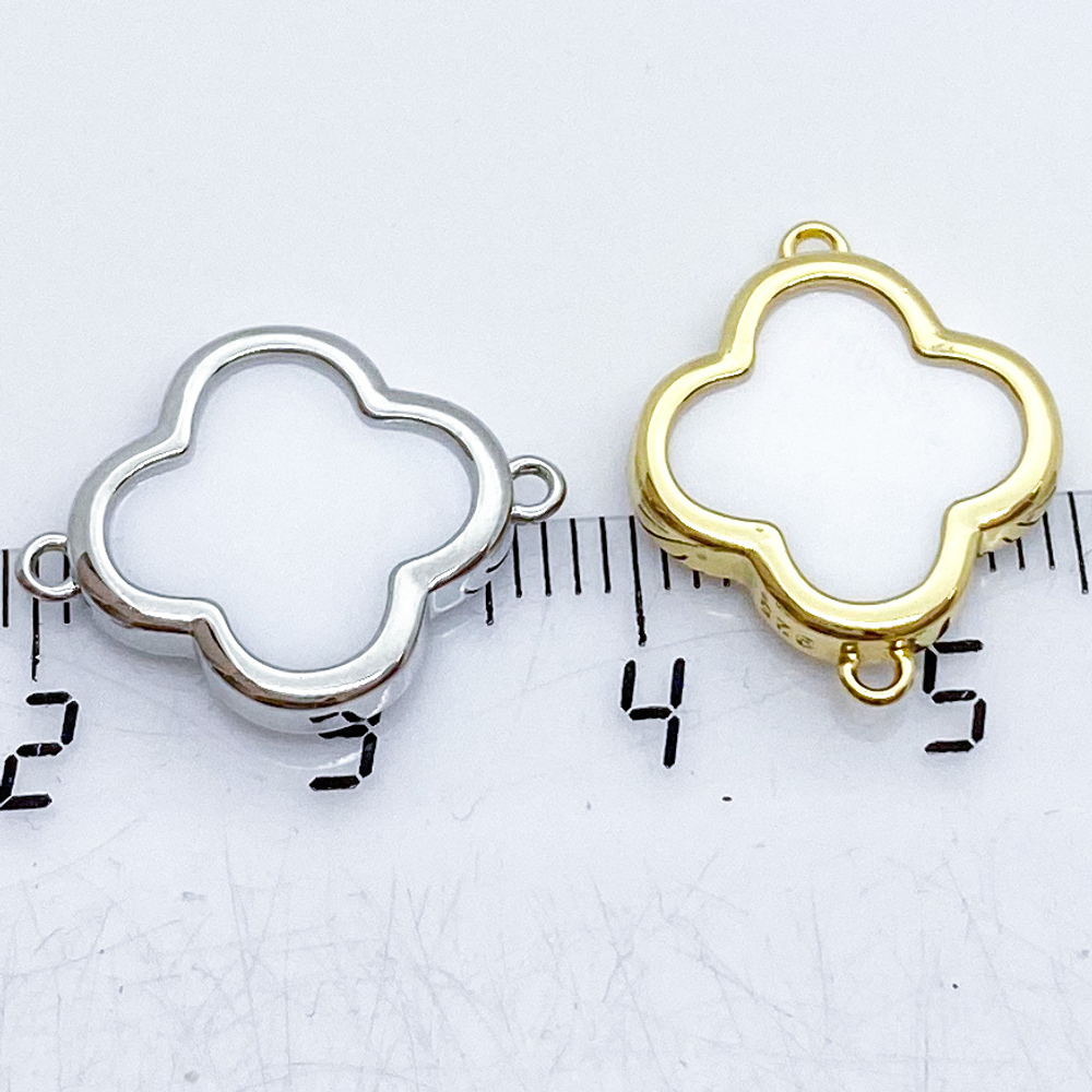 Коннектор Клевер, цвет золото+белый, размер 20*15 мм, цена за 1 шт