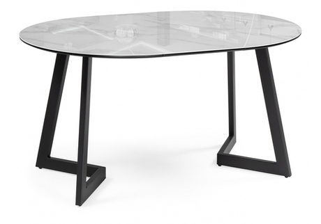 Стол стеклянный Woodville Алингсос 100(140)х100х76 белый мрамор, черный