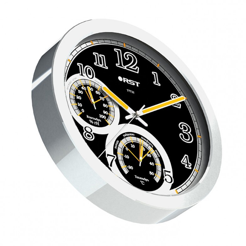 Светящиеся настенные метеочасы,  RST77731, плавный ход, d-25 см., сталь