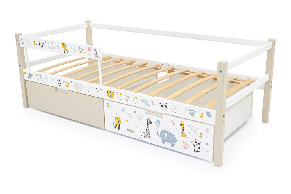 Детская кровать тахта Бельмарко Svogen бежево-белый зверята
