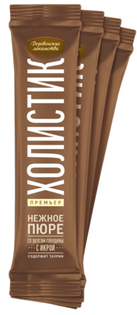 Деревенские Лакомства д/кошек "Нежное пюре из Говядины с Икрой летучей рыбы", 1шт