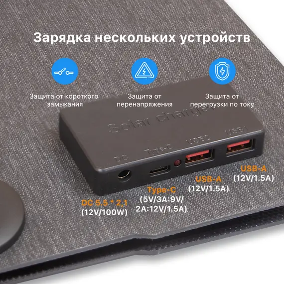 Туристическая солнечная панель YASHEL 100 Ватт junction box