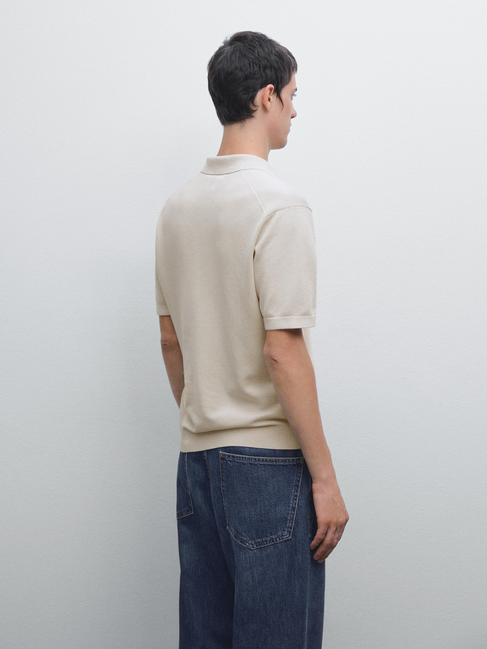 Massimo Dutti Вязаная футболка-поло с V-образным вырезом, дымчатый