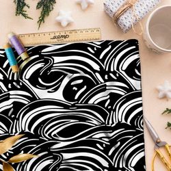 Ткань премиум сатин черно-белые контуры