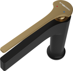 Смеситель для раковины STWORKI Аулум S06010BG матовый черный, матовое золото + донный клапан SD-001BK матовый черный