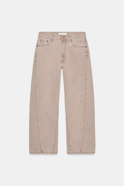 ZARA ДЖИНСЫ TRF BAGGY BALLOON СО СРЕДНЕЙ ПОСАДКОЙ, ЛИНЯЛЫЙ РОЗОВЫЙ