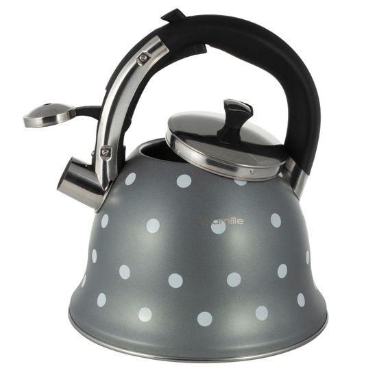 Чайник 2,5 л. из нержавеющей стали со свистком Kamille KM-1099 с рисунком "горошек"