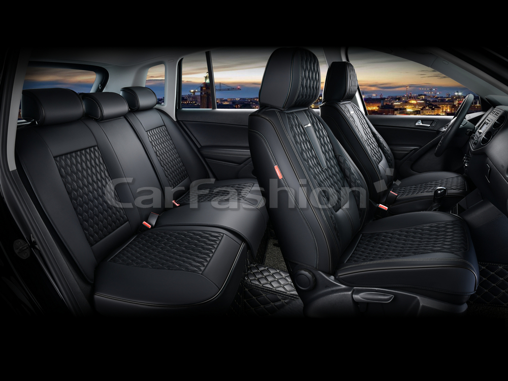 Чехлы на сидения CarFashion каркас 5D«BISON PLUS» 27297 -Экокожа черный/черный/красный