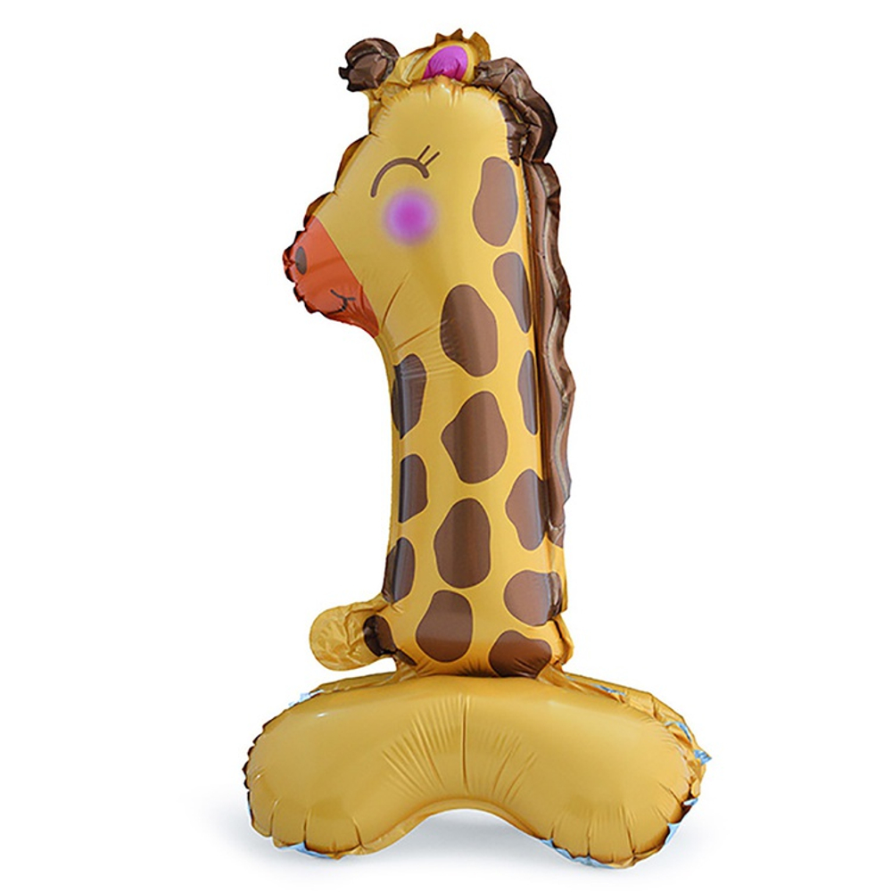 Шар Фольгированный Цифра 1 Зоопарк Жираф на подставке (Ассорти)
