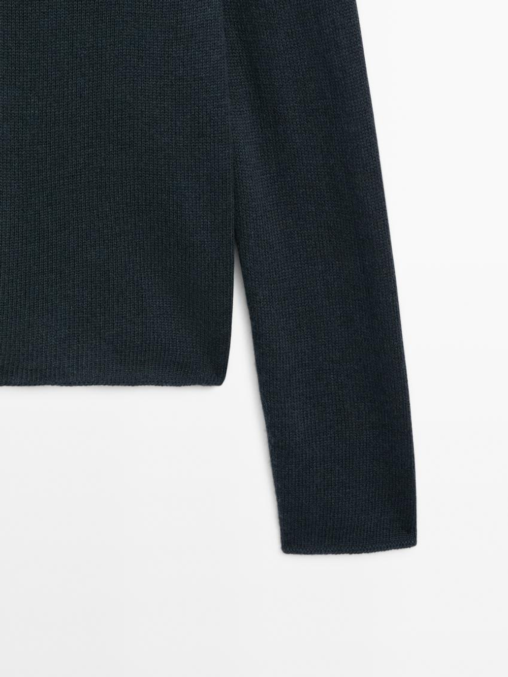 Massimo Dutti Свитер из тонкой шерсти с окантовкой, зеленый