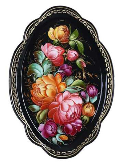 Жостовский поднос декоративный, размер 32х22 см (A11), металлический