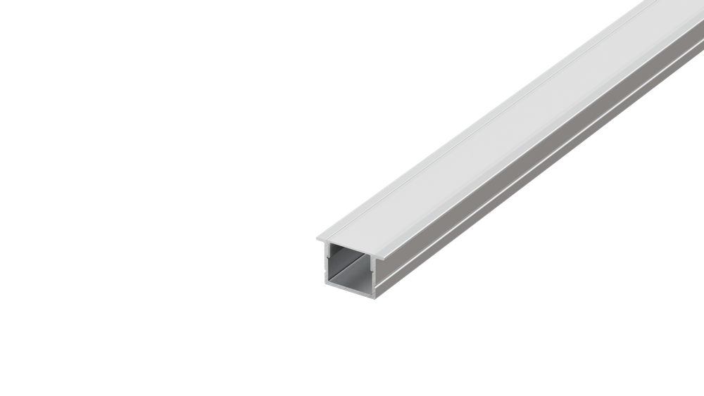 Встраиваемый алюминиевый профиль,  15, 9х10х2000мм. В комплекте матовый экран,  4 торцевые заглушки,  4 крепежа,  белый RAL9003