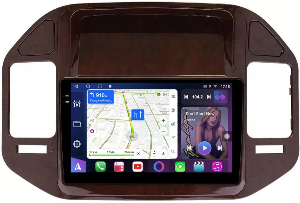 Магнитола для Mitsubishi Pajero 3, Montero 3 1999-2006 (рамка под дерево) - FarCar BM9-7007-3W монитор 9.5" QLED на Android 14, TS10, 4+32Гб, CarPlay, 4G SIM-слот