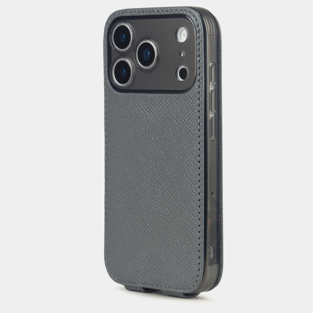 Чехол iPhone 17 Pro Max натуральная кожа сафьяно, серого цвета