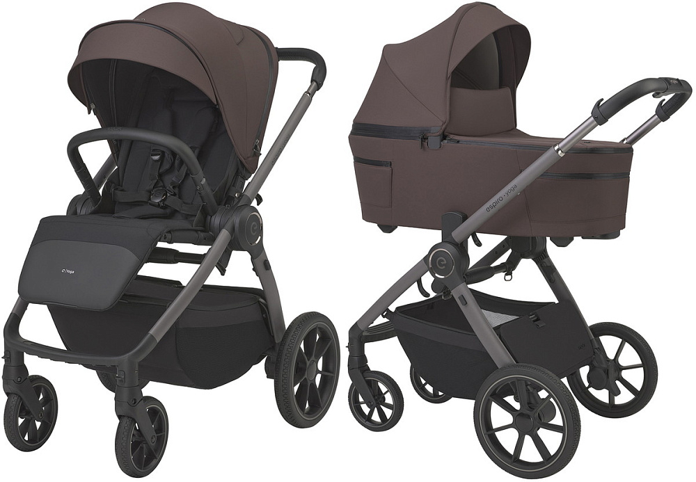 Детская коляска 3 в 1 Espiro Yoga 2026 и автокресло Pi Gray blue 208 Chokolate