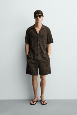 ZARA ШОРТЫ ИЗ ЖАККАРДА С ГЕОМЕТРИЧЕСКИМ РИСУНКОМ, КОРИЧНЕВЫЙ