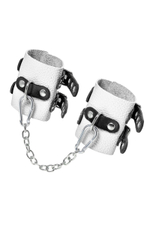 Бело-черные наручники с двумя ремешками и люверсами (Цвет: белый с черным)