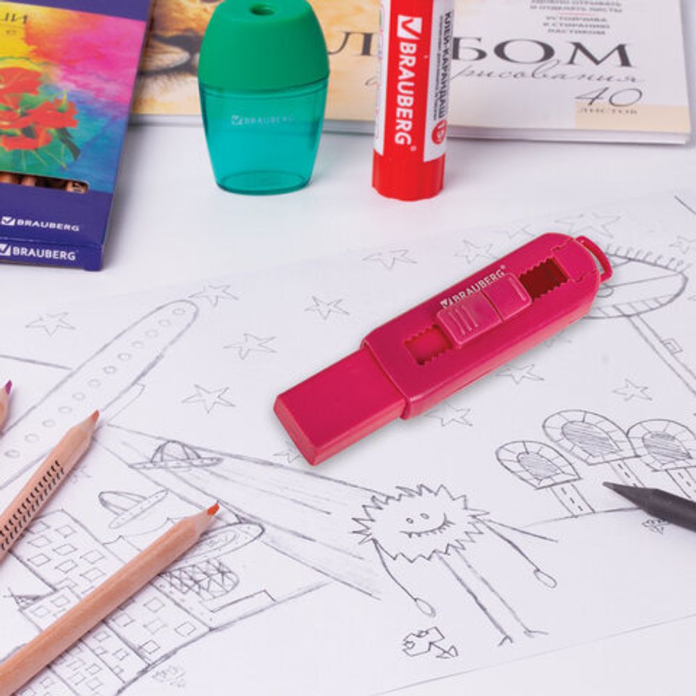 Ластик выдвижной BRAUBERG "Slider", 88х26х21 мм, яркие цвета корпуса ассорти, 271985