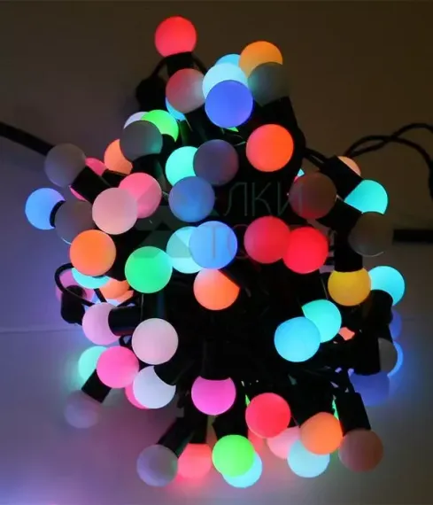 Светодиодная гирлянда шарики Fiesta, 10 м., 100 RGB LED ламп 18 мм, черный ПВХ, LTC (MB100-1-2RGB)