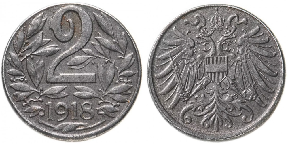 Австрия 2 геллера, 1916-1918 Герб XF