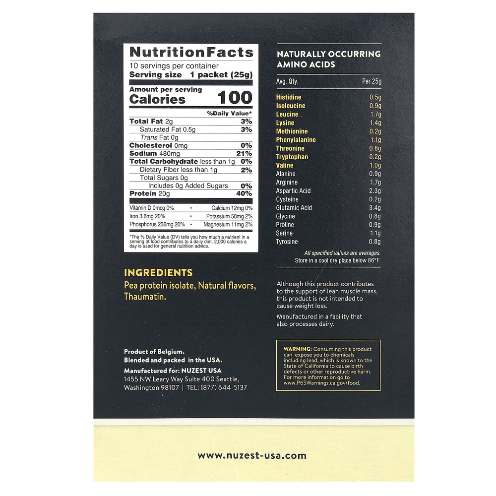 Nuzest, чистый постный протеин, со вкусом ванили, 10 пакетиков по 25 г (0,9 унции)