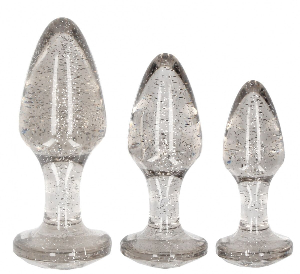 Набор из 3 серебристых анальных пробок Acrylic Goldchip Butt Plug Set (Цвет: серебристый)