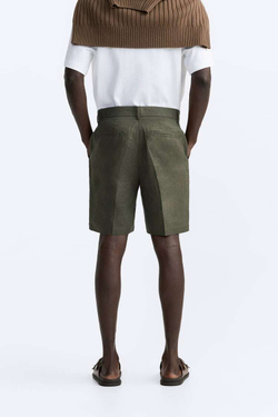 ZARA ШОРТЫ ИЗ 100% ЛЬНА, ХАКИ