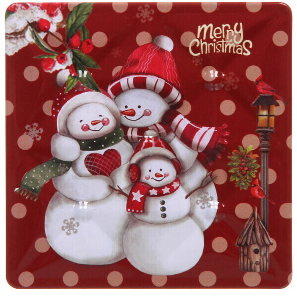 Банка жестяная 9*9*9см «Снеговики семейка»