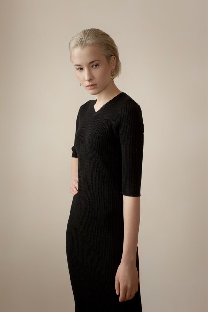 Платье-лапша v-образный вырез ЛК002-07 черное