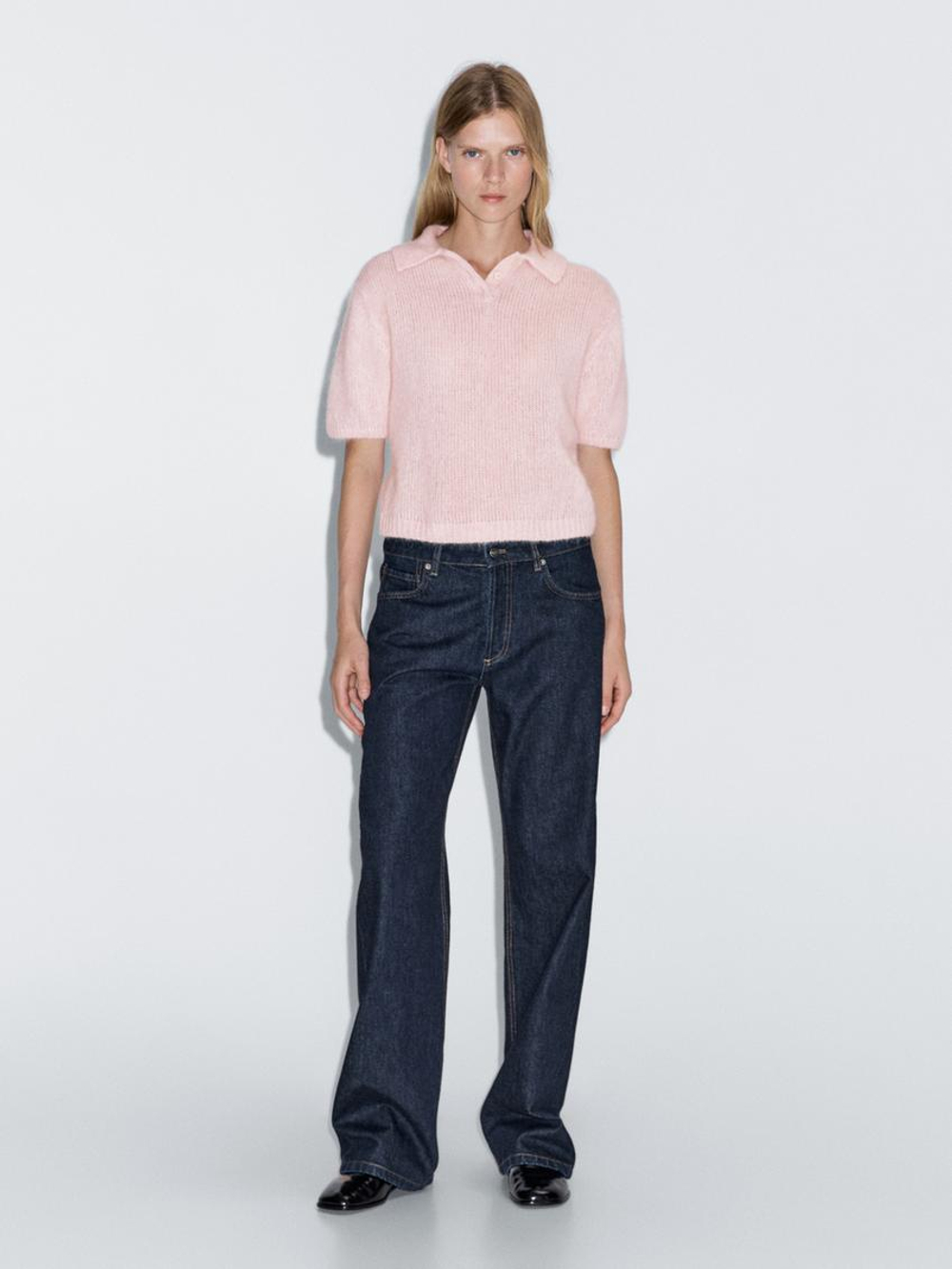 Massimo Dutti Трикотажный свитер из смесовой альпаки, светло-розовый