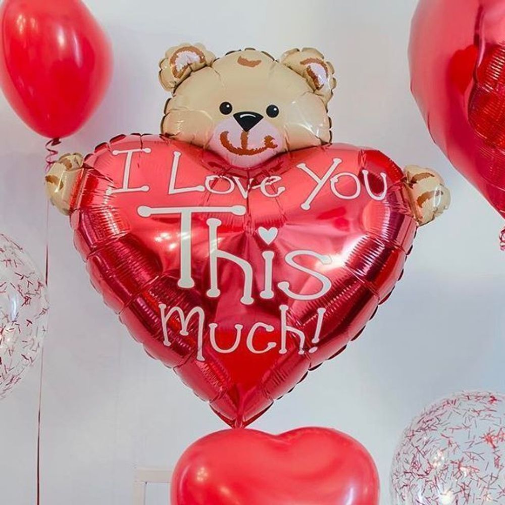 Шар (38"/97 см) Фигура, Медвежонок с большим сердцем 1 шт.