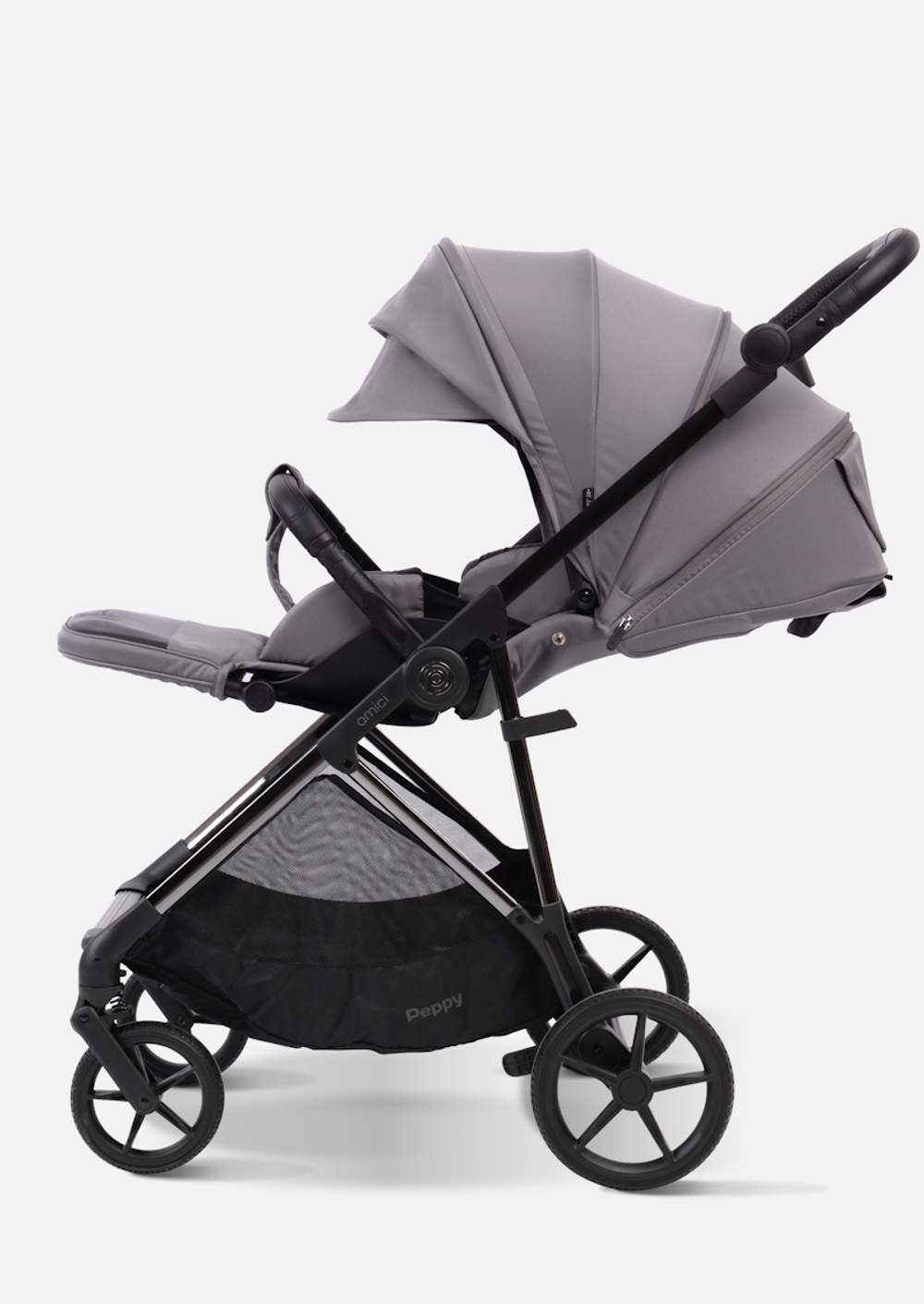 Peppy Коляска прогулочная Amici (Grey) рама Black Chrome (LX)