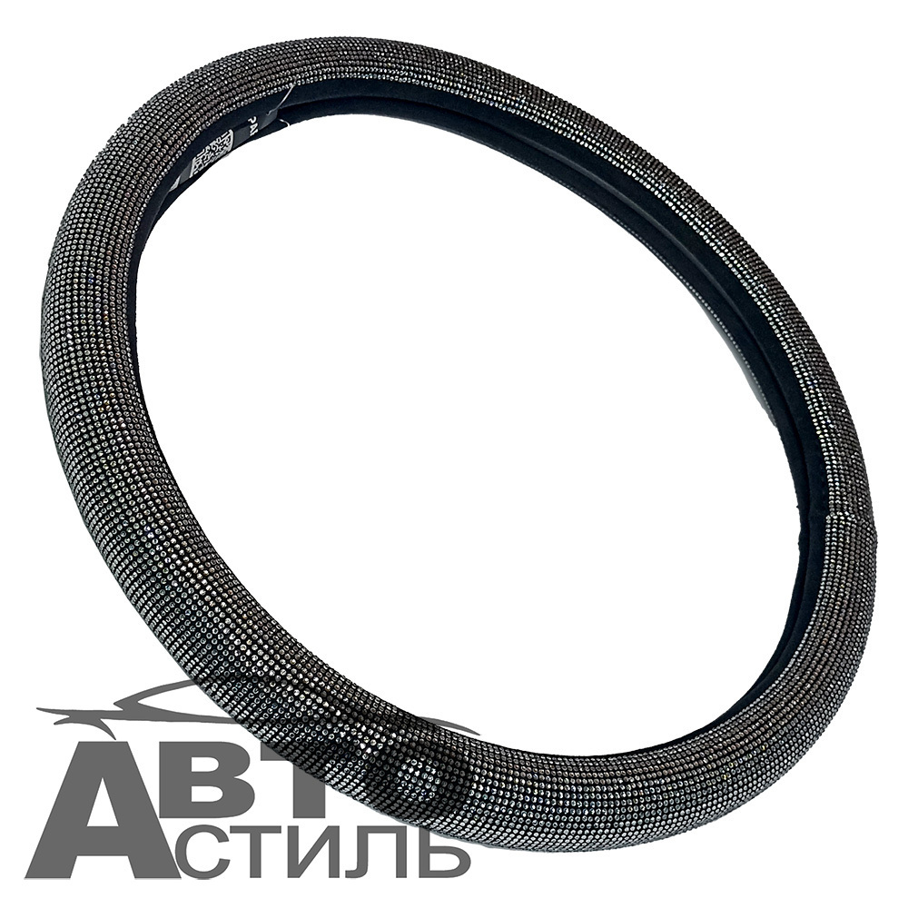 Оплетка на руль круглая Coolpart DIAMOND  (37*38) к/з черный/белый СТРАЗЫ A280-WT белый