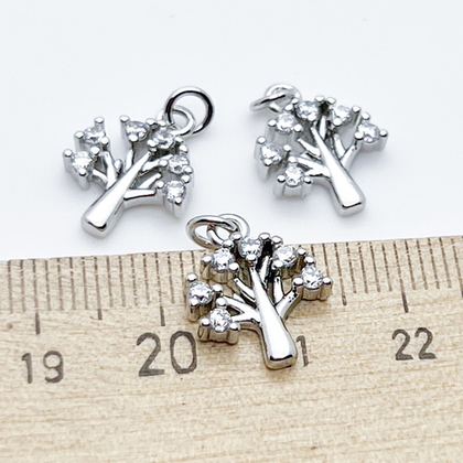 Подвеска Дерево, цвет серебро, фианиты, размер 15*12 мм, цена за 1 шт